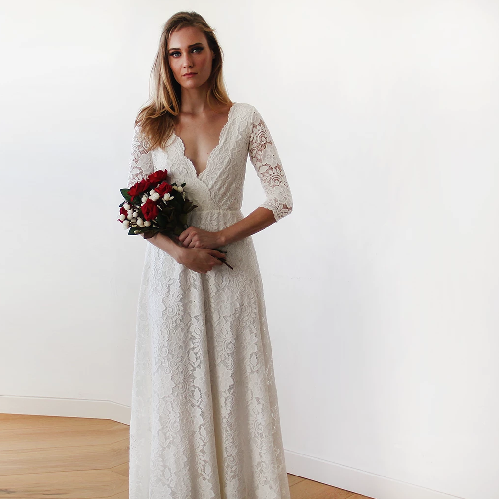 Ivory Wrap Lace Wedding Dress #1124 ...